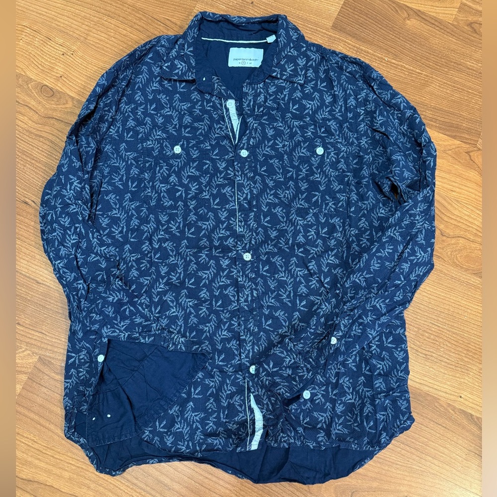 Paper Denim & Cloth Dark Blue Leaf Print Shirt